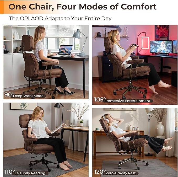 Ergonomic Office Chair Comfy with Lumbar Support, High Back Suede Leather Rolling Executive Desk Chair for Home Office & Gaming, 360° Swivel, 300lbs (Dark Brown)
