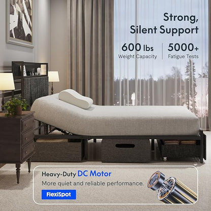 FLEXISPOT Queen Adjustable Bed with Storage Headboard, Charging Station, Head Incline, LED Lighting, Storage Drawers, Quiet Powerful DC Motor, and Easy Assembly