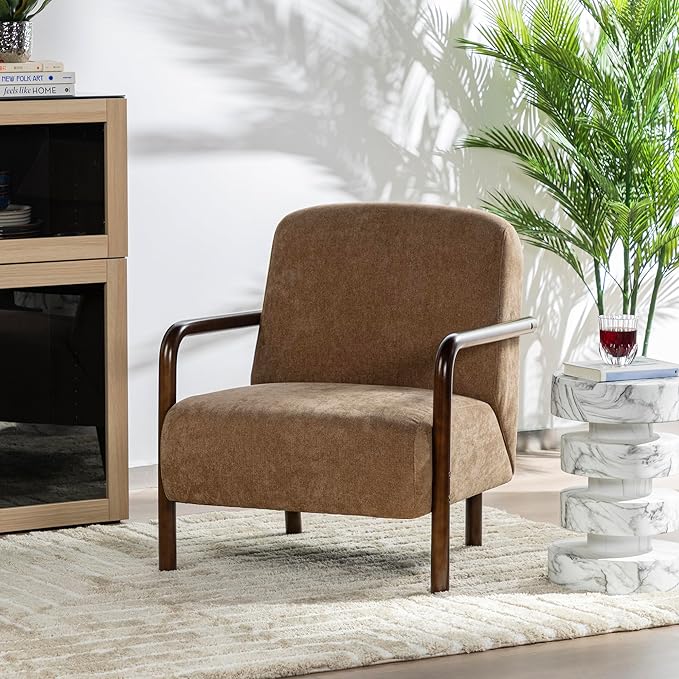 Glitzhome Accent Chair Set of 2, Mid-Century Modern Living Room Chairs with Extra-Cushioned Fabric & Walnut Rubber Wood Frame, Comfy Armhairs for Living Room/Bedroom/Reading Room/Office