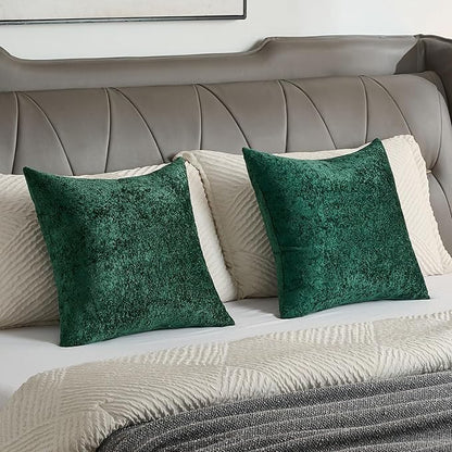 FUTEI Christmas Dark Green Flannel Throw Pillow Covers 16x16 Inch Set of 2,Soft Dimensional Textured Cushion Cases,Modern Home Decor for Couch Living Room