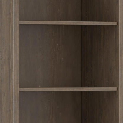SIMPLIHOME Ela Bookcase - 72 inch Tall 5-Shelf Solid Wood Bookshelf in Smoky Brown, Transitional Storage for Living Room, Study Room or Office with Open Design and Sleek Panel Detailing