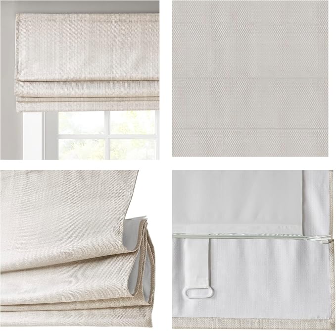 Madison Park Galen Cordless Roman Shade, 34"W x 64"H, Sheen Ivory – Room Darkening, Thermal Insulated, Energy Efficient Window Blind with Subtle Sheen Basketweave Fabric for Privacy