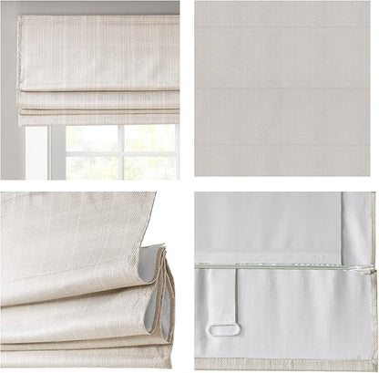 Madison Park Galen Cordless Roman Shade, 27"W x 64"H, Sheen Ivory – Room Darkening, Thermal Insulated, Energy Efficient Window Blind with Subtle Sheen Basketweave Fabric for Privacy