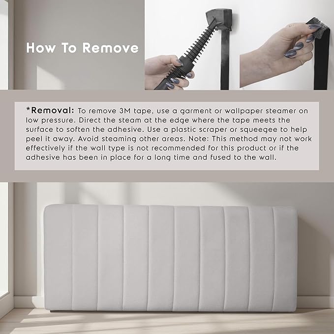 Hearth & Harbor Upholstered Queen Headboard - Easy Assemble Channel Stitched Headboard Queen Size - Wall Mounted Headboards with 3D Soundproof Wall Panels Peel & Stick Floating Headboards, Silver