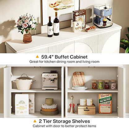 Tribesigns Buffet Cabinet Sideboard with Storage, 59.4-Inch White Storage Cabinet Modern Sideboard Buffet Table with Doors for Living Room Kitchen Dining Room