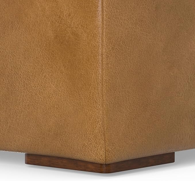 SIMPLIHOME Rex Ottoman in Full-Grain Genuine Leather, Sienna, 34-inches Wide, Modern-Style Table Ottoman or Footrest, Assembled, for Living Room and Family Room