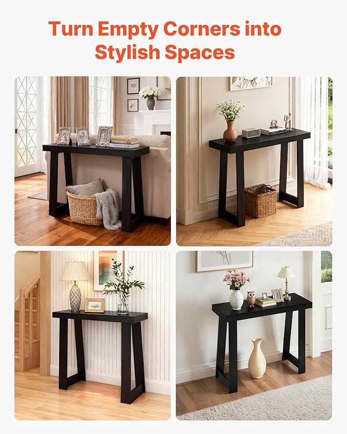 VEVOR 36 in Console Table, Modern Desk Behind The Couch, Wooden Rectangle Entrance Desk, Narrow Long Sofa Table Accent Stand, Ideal for Hallway, Bedroom, Living Room, Foyer, Easy Assembly, Black