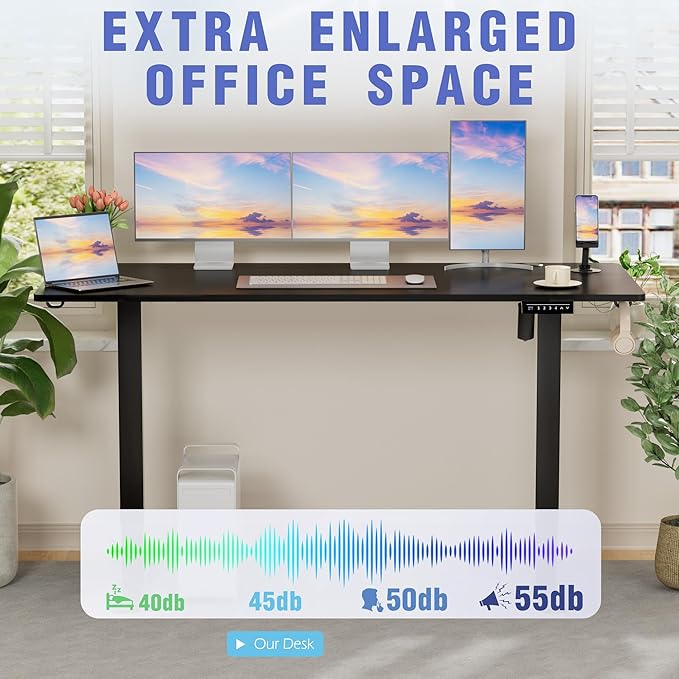 Homall Height Adjustable Electric Standing Desk, Memory Stand up Desk with Headphone Hook, Home Office Desks with Splice Board