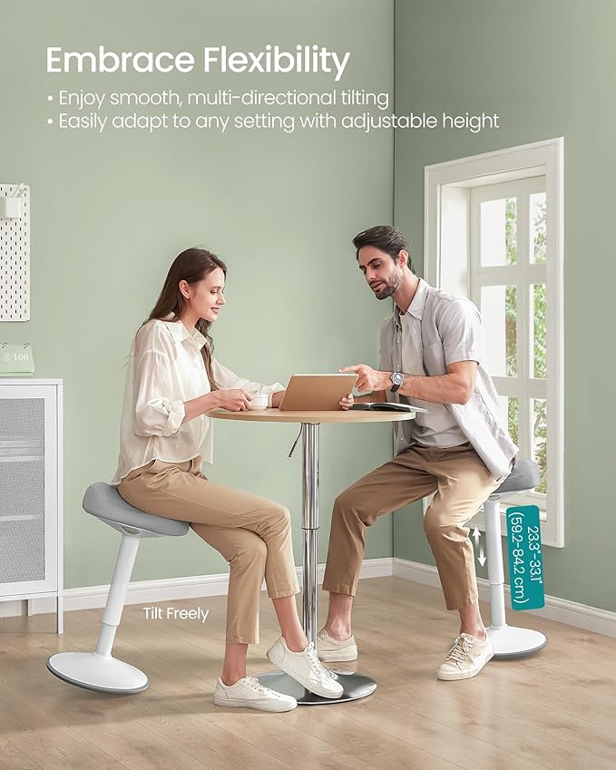 SONGMICS Ergonomic Wobble Stool, Height Adjustable Standing Desk Stool 23.3-33.1 Inches, Swivel Balance Chair with Non-Slip Base, Saddle Seat, for Active Sitting, Office, Home, Dove Gray UOSC008G01