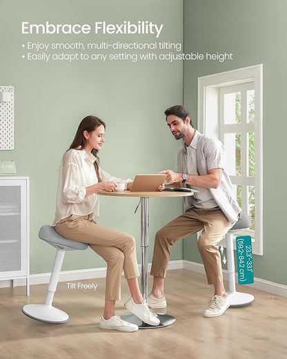 SONGMICS Ergonomic Wobble Stool, Height Adjustable Standing Desk Stool 23.3-33.1 Inches, Swivel Balance Chair with Non-Slip Base, Saddle Seat, for Active Sitting, Office, Home, Dove Gray UOSC008G01