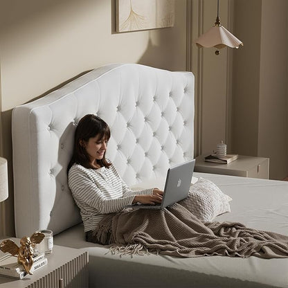 King Headboard Only, Modern Button-Tufted Upholstered Headboard King Size with 4" Thickened High-Density Sponge, Luxury Chenille Fabric, Adjustable Height, Easy Assembly, Beige