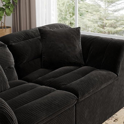 81" Sofa with Deep Seats Oversize, 2 Seater Cloud Couches, Upholstered Corduroy Loveseat for Living Room Bedroom, No Assembly Required, Black
