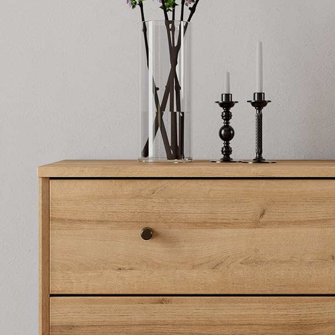 Prepac Finnley 3-Drawer Nightstand in Natural Oak, Extra-Wide Bedside Table with Storage, Modern End Table for Home, Bedroom, 16" D x 31" W x 26.75" H