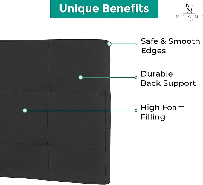 Naomi Home Jessenia Queen Headboard – Adjustable Linen Upholstered Tufted Panel, Soft Padded Surface, Wall-Mount/Bed Frame Mount – Dark Gray