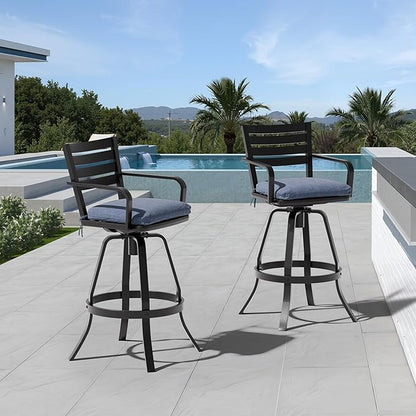 Pellebant 29.5" Outdoor Bar Stools Set of 8, Aluminum Swivel Patio Bar Height Stools with Footrest & Backrest, Rust-Proof Patio Bar Stool Chairs for Deck Backyard, Spectrum Denim