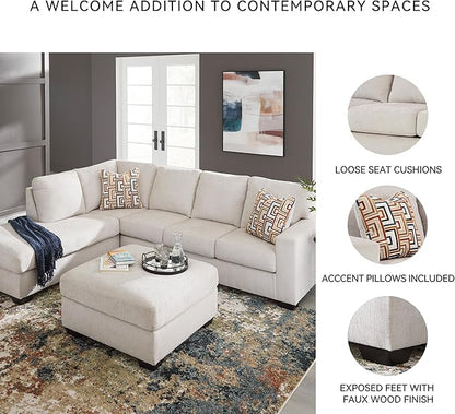 Signature Design by Ashley Aviemore Casual L-Shaped 2-Piece Sectional with Chaise and Loose Seat Cushions, Accent Pillows Included, 110" Wide, Light Gray