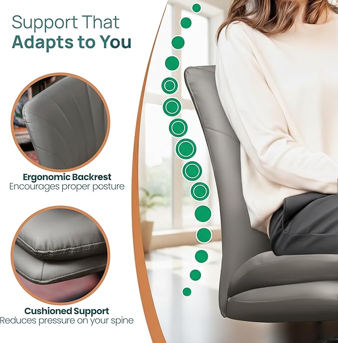 NYPOT Armless Desk Chair with Wheels for Criss Cross Sitting - Cross Legged Wide Armless Chair - Adjustable Vanity 360° Swivel Stool and 120° Rocking Wide Seat Comfy for Home and Office, Color Grey