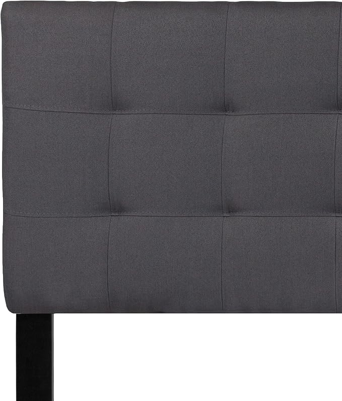 EMMA + OLIVER Quilted Tufted Queen Size Headboard in Dark Gray Fabric