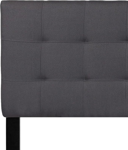 EMMA + OLIVER Quilted Tufted Queen Size Headboard in Dark Gray Fabric