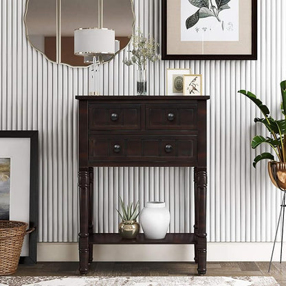 Knocbel Slim Antique Entry Console Table with Drawers & Bottom Open Shelf, Solid Wood Sofa Couch Table for Entryway Hallway Living Room (Espresso)