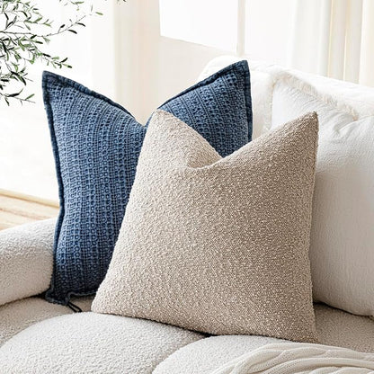 Foindtower Pack of 2, 20 x 20 Inch, Decorative Textured Boucle Throw Pillow Covers Accent Solid Pillow Cases Cozy Soft Couch Cushion Case for Chair Sofa Bedroom Living Room Home Decor, Oatmeal
