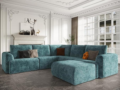 EASE MOOSE Boneless Modular Cloud Couch, Oversized U-Shaped Sectional Sofa for Living Room with Ottoman, Extra Large Movable Couches, 6-Deep-Seat Sofas for Bedroom, Apartment, Chenille (Blue)