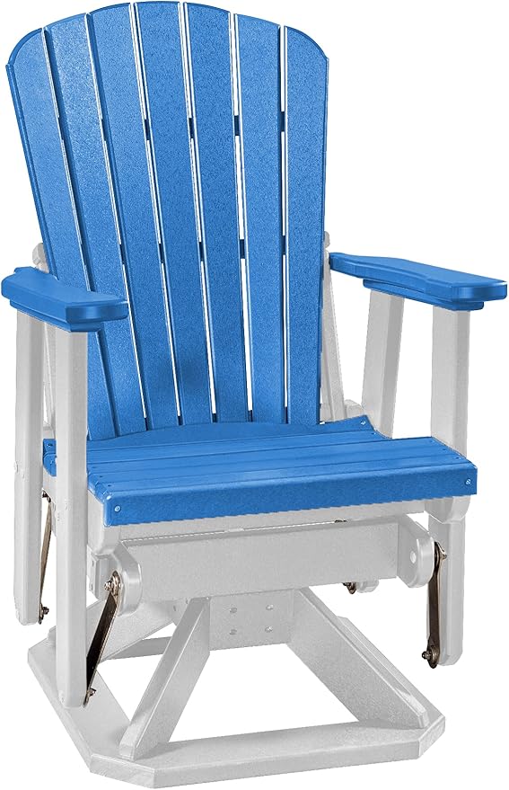 DutchCrafters Slat Fan Back Poly Adirondack Swivel Glider Outdoor Patio Chair (White & Blue)