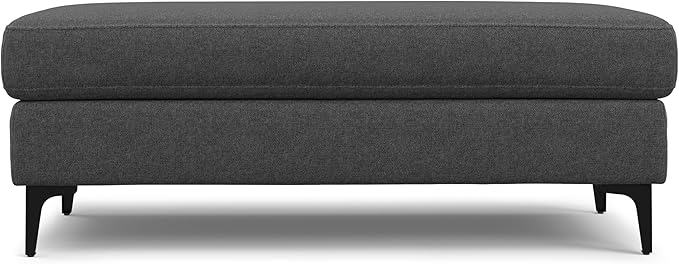 SIMPLIHOME Ava Large Rectangular Ottoman in 100% Recycled Polyester Tightly Woven Performance Fabric, Pebble Grey, 48-inches Wide, Multipurpose Table or Footrest Ottoman, Assembled, for Living Room
