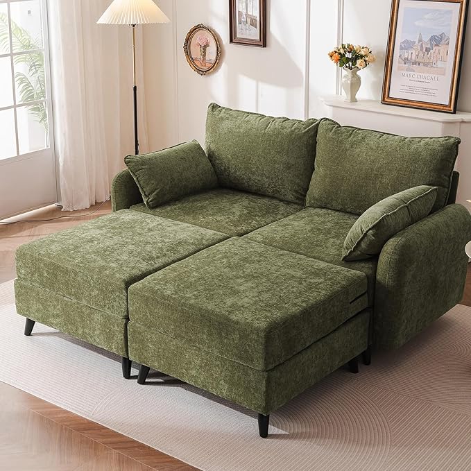 73'' Loveseat Sofa with All Seats Storage, Modular Sectional Couch with Movable Ottoman,Oversized Comfy Couch, 7.8'' Thick Cushion,24.5'' Deep Seat,for Living Room,Bedroom,Apartment,Velet,Green