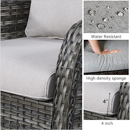 HUMMUH 4 Pieces Outdoor Furniture Patio Furniture Set Wicker Outdoor Sectional Sofa with Swivel Rocking Chairs,Outdoor Coffee Table,Grey/Grey
