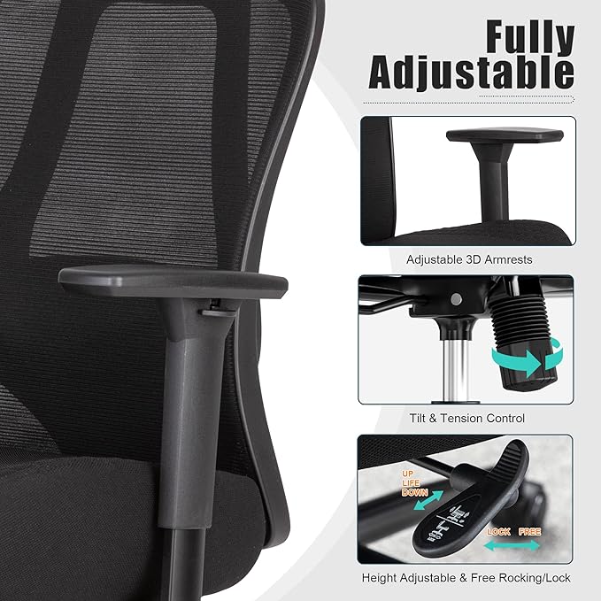 Okeysen Big and Tall Office Chair, Ergonomic Computer Desk Chair with 500 LBS Capacity, Wide Seat and 6’’ Thick Cushion for Heavy People, Adjustable Lumbar Support