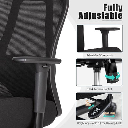 Okeysen Big and Tall Office Chair, Ergonomic Computer Desk Chair with 500 LBS Capacity, Wide Seat and 6’’ Thick Cushion for Heavy People, Adjustable Lumbar Support