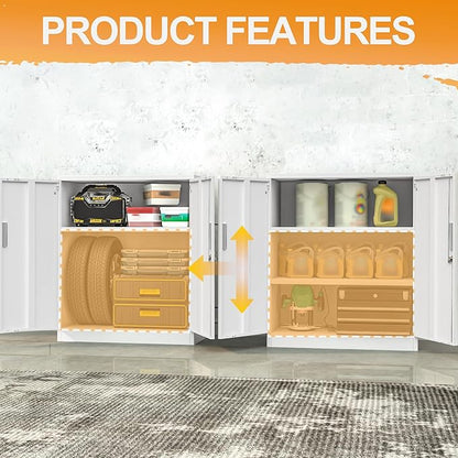 Metal Storage Cabinet, 36 Inch Tall Metal Storage Cabinet with Doors and Shelves, Pantry Cabinets for Kitchen Storage, Garage Cabinet for Living, Dining Room, Assemble Required.