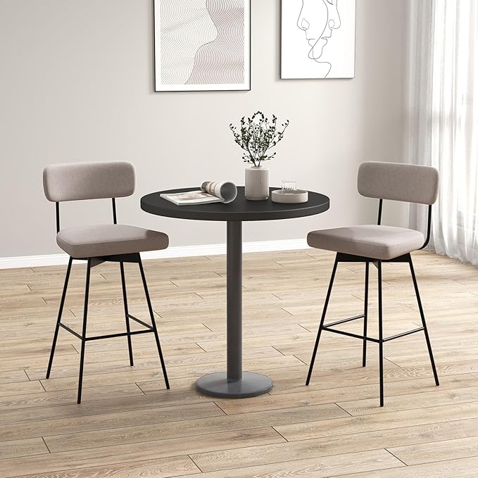 COSTWAY Bar Stools Set of 4, 29” Upholstered Bar Height Chairs with Back, 360° Swivel Bar Chairs with Heavy-Duty Metal Legs and Footrests, Fabric Seat for Kitchen Island, Dining Room, Bar (4, Beige)