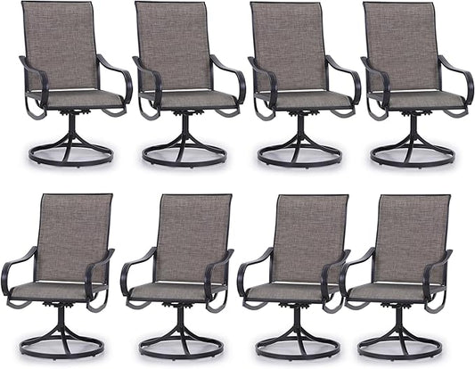 PHI VILLA Patio Swivel Dining Chairs Set of 8, Outdoor Metal Chair with Textilene Mesh Fabric, Gentle Rocker Chair, Black Frame for Deck Lawn Garden