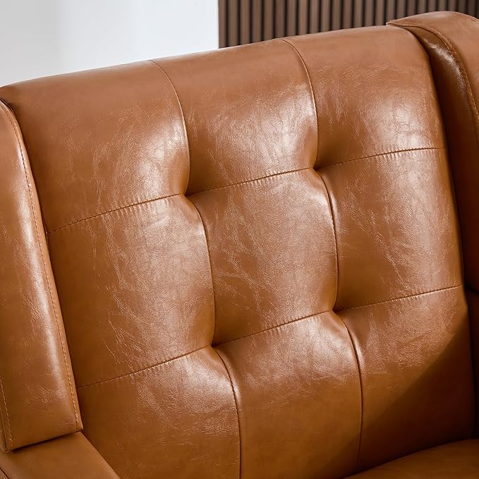 Dolonm Midcentury Modern Leather Accent Chair with Arms, Upholstered Reading Side Chair Tufted Back Decorative Wingback Chair for Living Room Bedroom (Light Brown-PU)