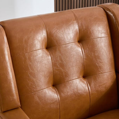 Dolonm Midcentury Modern Leather Accent Chair with Arms, Upholstered Reading Side Chair Tufted Back Decorative Wingback Chair for Living Room Bedroom (Light Brown-PU)