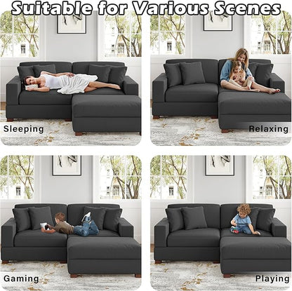 Modular Sectional Couches for Living Room, Modern Loveseat 2-Seater Sofa Couch with Ottoman, Upholstered Couches for Living Room Bedroom, Grey