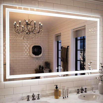 ISKM 57'' x 36'' LED Mirror for Bathroom Lighted Vanity Mirror for Wall Front Lights + Backlit LED Bathroom Mirror Anti-Fog Tempered Glass ETL Listed