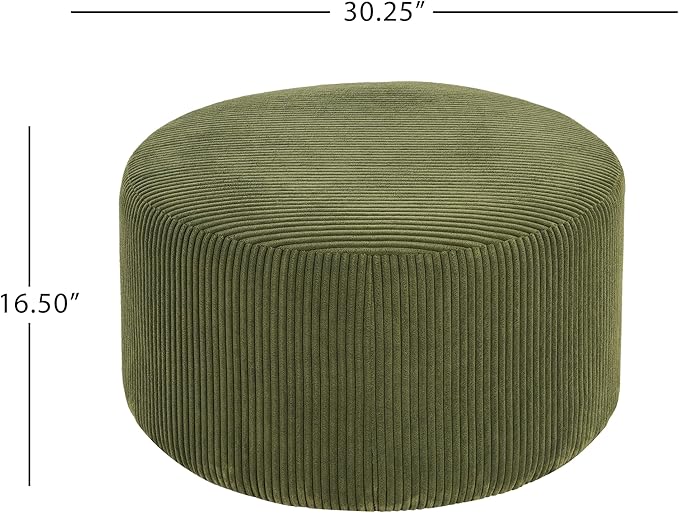 Christopher Knight Home GAVI Corduroy Ottoman Foot Stool, 30" Pouf Footstool Ottoman Seat, Upholstered Foot Chair, Round Footrest, Modern Side Table for Living Room Bedroom Home Decor, Olive Green