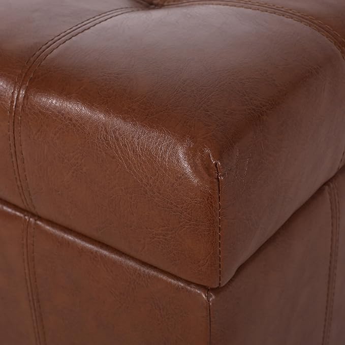 Christopher Knight Home Faux Leather Storage Ottoman Square Ottoman End of Bed Ottoman Cube for Bedroom Entryway Foot Rest Stool with Hinged Lid 30.25" x 30.25" x 18", Brown