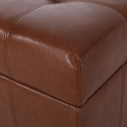 Christopher Knight Home Faux Leather Storage Ottoman Square Ottoman End of Bed Ottoman Cube for Bedroom Entryway Foot Rest Stool with Hinged Lid 30.25" x 30.25" x 18", Brown