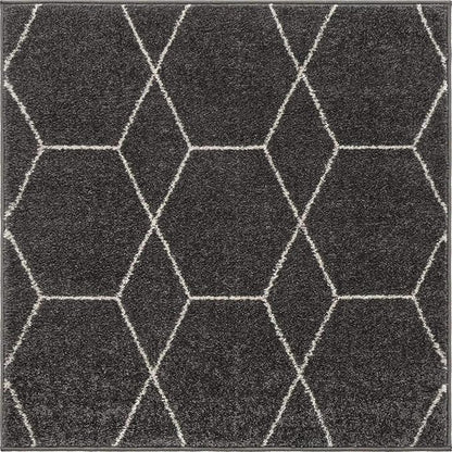 Unique Loom Trellis Frieze Collection Area Rug - Geometric (3' Square, Dark Gray/ Ivory)