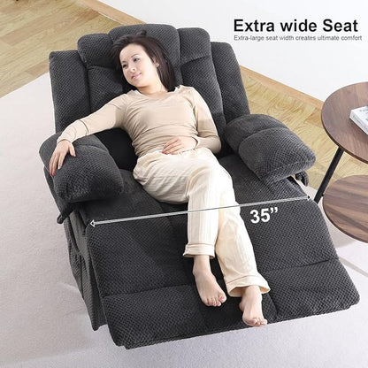 Recliner Chair Oversized 360° Swivel Rocker Recliners with Massage and Heating Theater Chairs Lounge Sofa Adults Lazy Sofas Single Couch for Living Room Overstuffed Armrests XL (Grey)