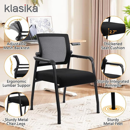 8PK Office Guest Chairs No Wheels | Ergonomic Lumbar Support and Thicked Seats Cushion, Desk Chair with Adjustable Mesh Back for Waiting Room School Church Reception，Black