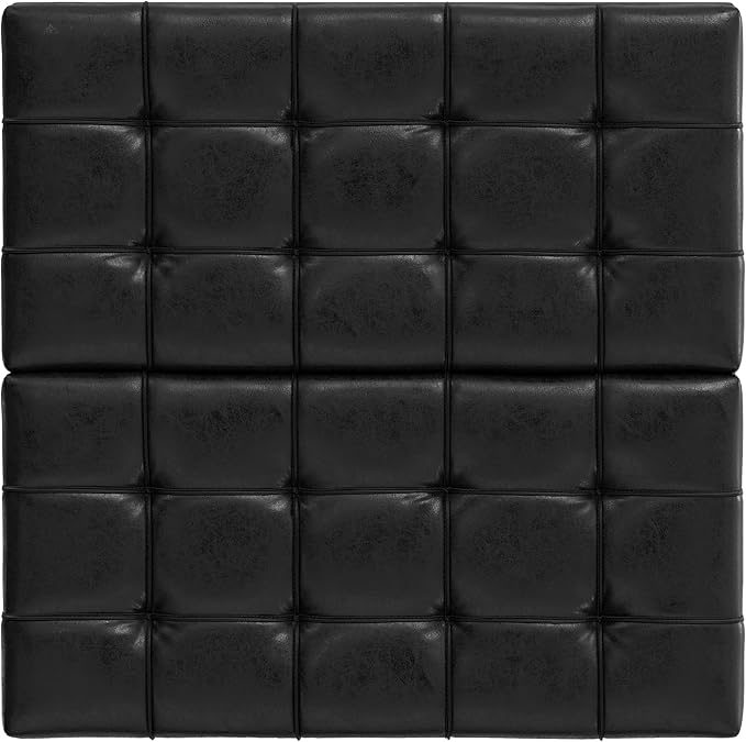 SIMPLIHOME Harrison 30 inch Wide Transitional Square Small Coffee Table Storage Ottoman in Distressed Black Vegan Faux Leather, Assembled, for The Living Room and Bedroom