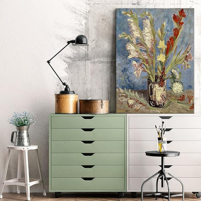Wieco Art Vase with Gladioli and China Asters by Van Gogh Famous Artwork Oil Paintings Large Wall Art Abstract Flowers Pictures Modern Floral Canvas Prints for Office Decor