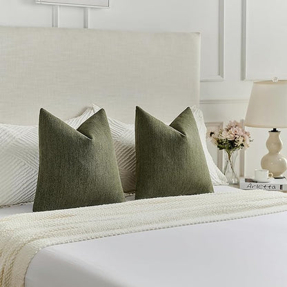 FUTEI Moss Green Chenille Decorative Throw Pillow Covers 12x20 Inch Set of 2,Soft Cozy Faux Linen Textured Lumbar Pillow Cases,Farmhouse Home Decor for Couch Living Room