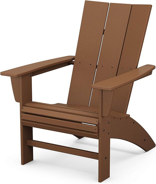 POLYWOOD Modern Curveback Adirondack Chair, HDPE Outdoor Patio Furniture, Fade-Proof Pool Deck Garden Fire Pit Seating, Teak Brown