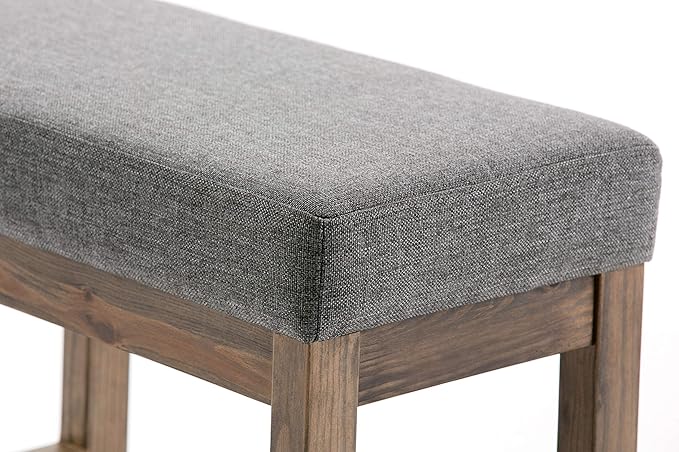 SIMPLIHOME Milltown 27 inch Wide Contemporary Rectangle Footstool Ottoman Bench in Grey Linen Look Fabric, Assembled, for the Living Room and Bedroom